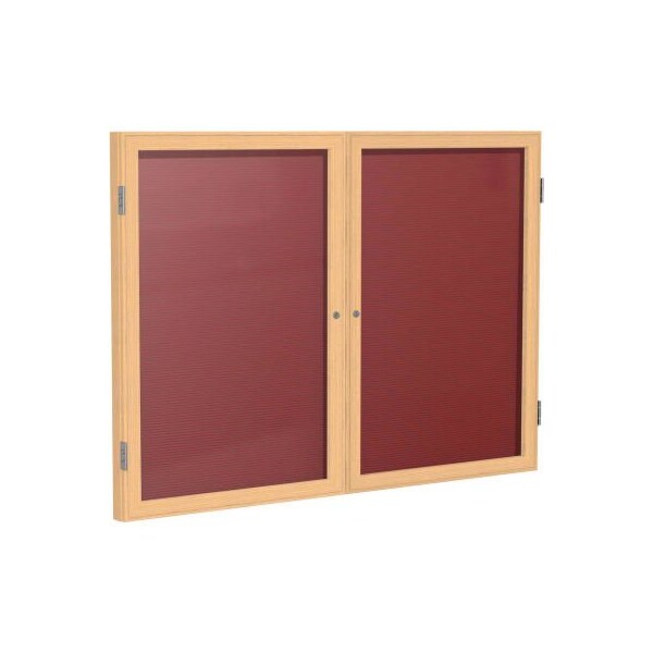 Ghent Enclosed Letter Board - 2 Door - Burgundy Letterboard w/Oak Frame - 48" x 60" PW24860B-BG - main
